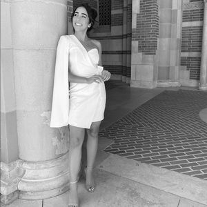 Lavish Alice belted one sleeve cape dress (white)